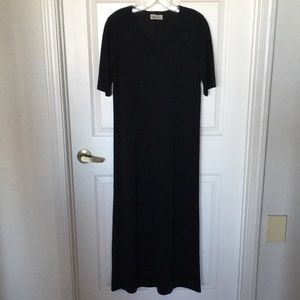 KATHIE LEE COLLECTION Vintage V-neck Dress Black Maxi Short Sleeve Medium